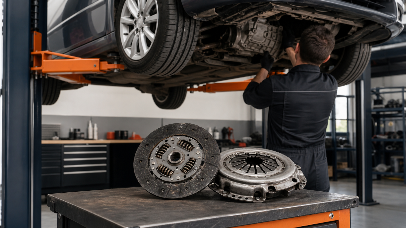 Disque et mécanisme d’embrayage contrôlés dans un atelier automobile