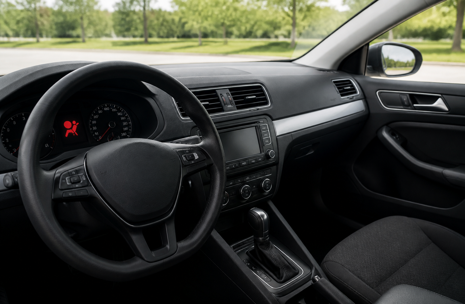 Tableau de bord d’une voiture avec le voyant airbag rouge allumé